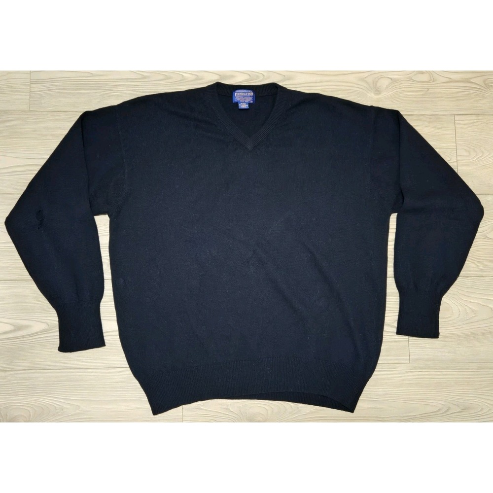 Pendleton Men's Sweater Blue V-Neck 100% Pure Lambswool Size XL Pullover *Flaw*